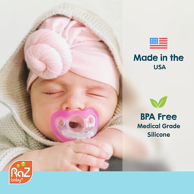 RaZbaby JollyPop Pacifier, Holder with Detachable Baby Pacifier, Stuffed Animal RaZbuddy, All Ages 0M+, 100% Medical Grade USA Made Silicone, Machine Washable, Textured & Easy to Hold – Bunny