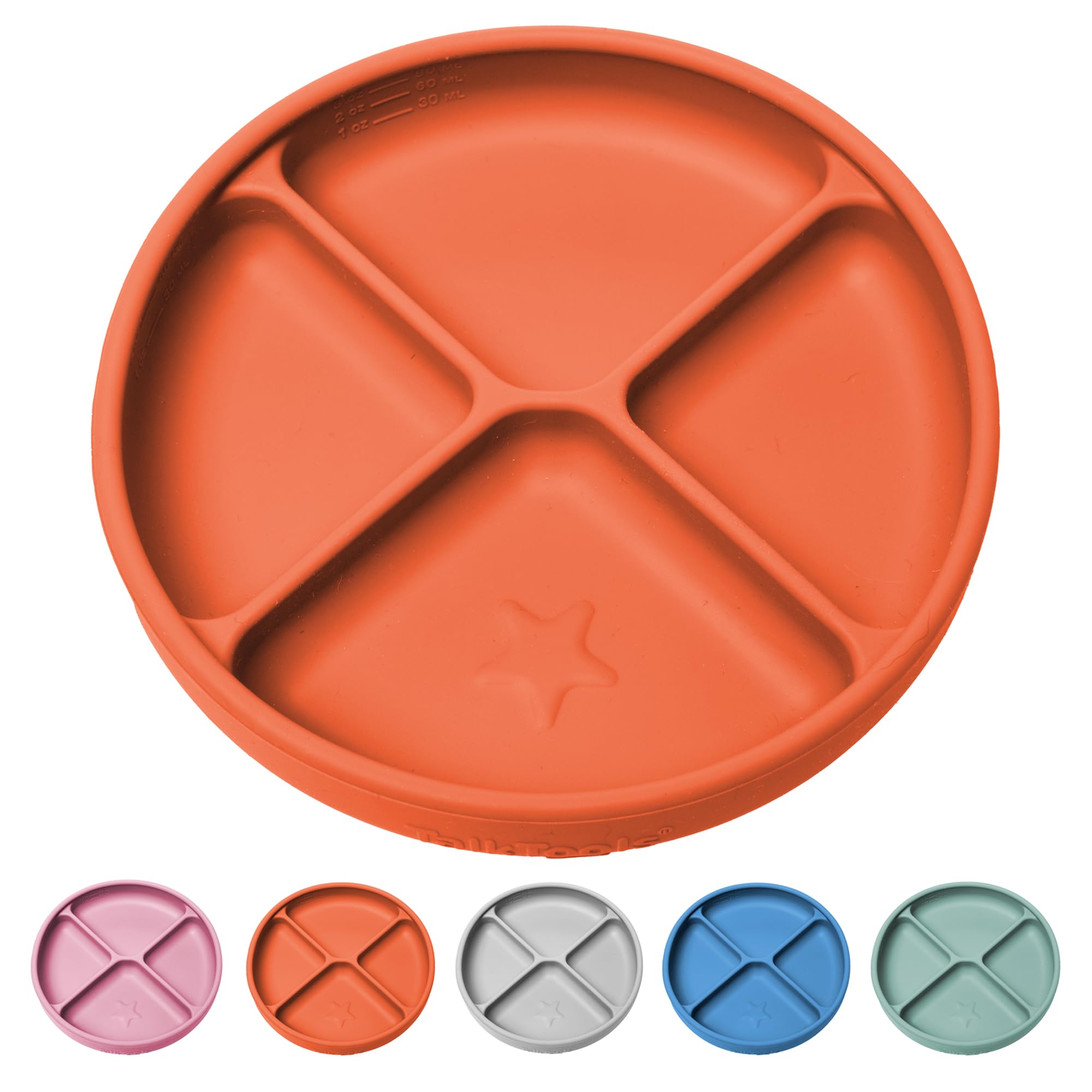 TalkTools Itsy Plate Must-Have Silicone Baby Plates with Suction | Non-Toxic Toddler Feeding Plate | Divided Portion | BPA-Free, Easy-Clean, Travel-Friendly Baby Dishware - Made in USA (Tangerine)