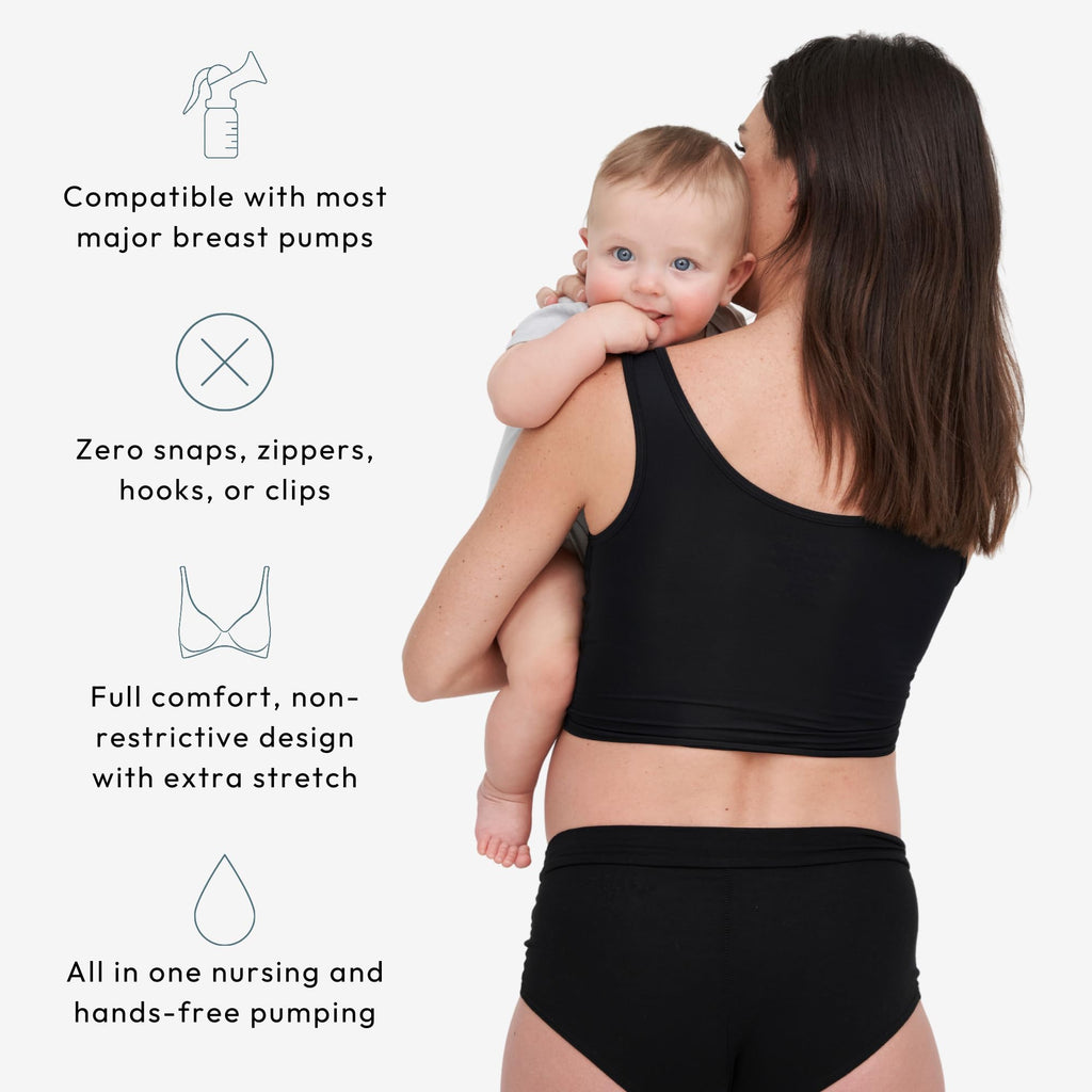 Larken Hands Free Pumping Bra for Breastfeeding | Breast Pump - Maternity Bras for Pregnancy, Pumping & Nursing Bra in One Black (XS)