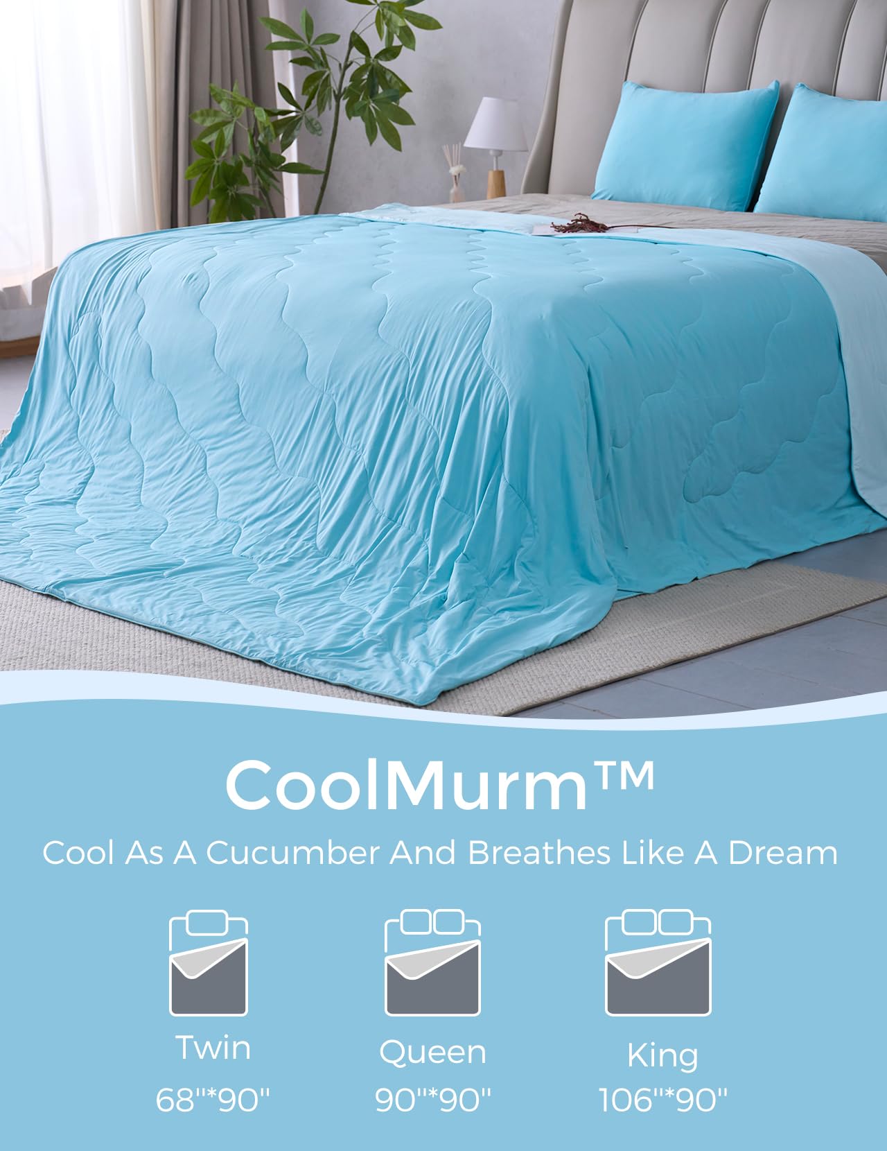 Momcozy Life CoolMurm Cooling Comforter for Hot Sleepers, King/Cali King 106"x90" Soft Breathable Pregnancy Cooling Blanket, 3-Second Cooling, 8 Hours+ Stay Cool All Night, Deep Light Blue