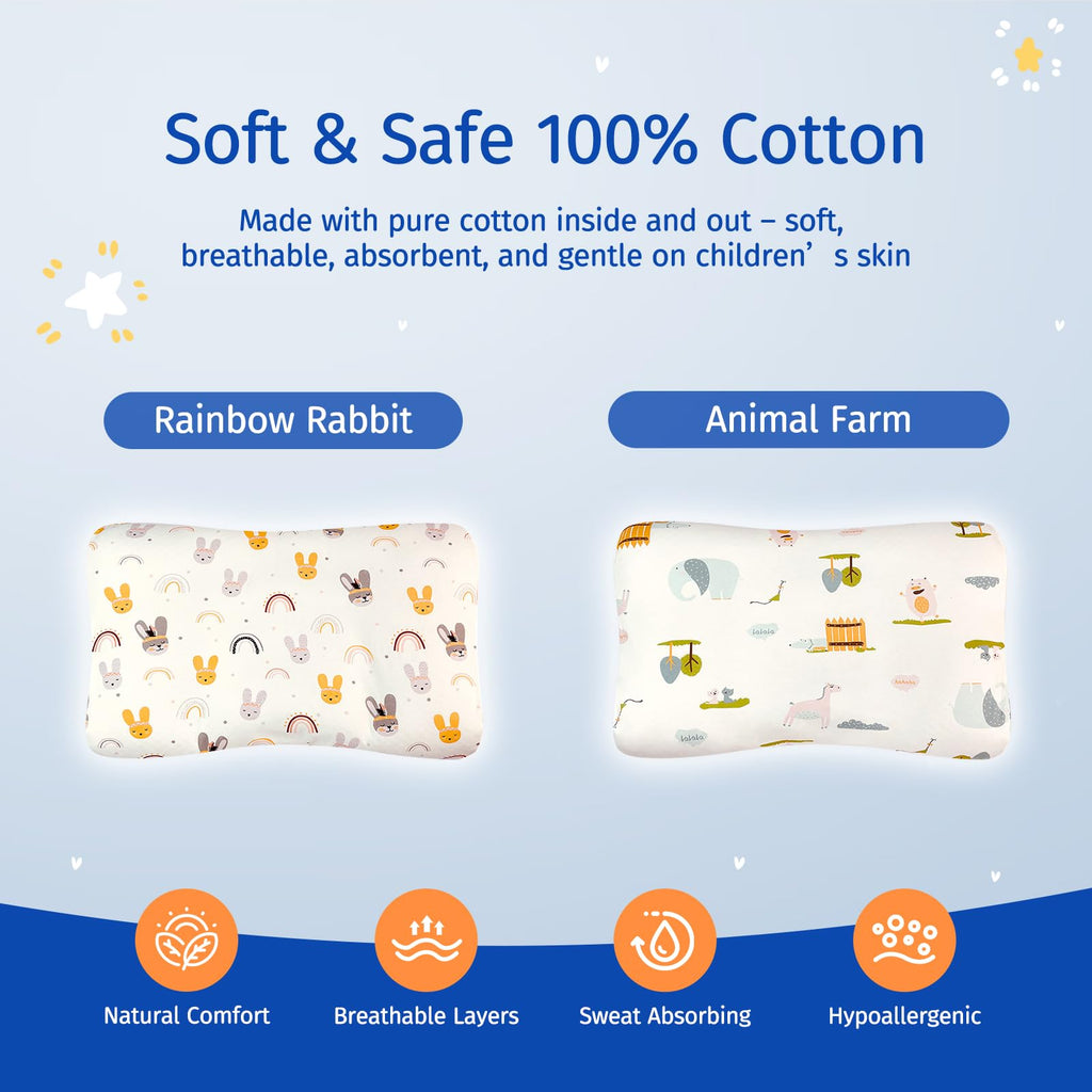 HOAGBaby Toddler Pillow with Pillowcase, Breathable & Cozy Machine Washable Kids Pillow with Pillowcase, 21.6x13.8 Ergonomic Children Pillow for Boys and Girls Aged 6-12 (Rabbit, Height 3)