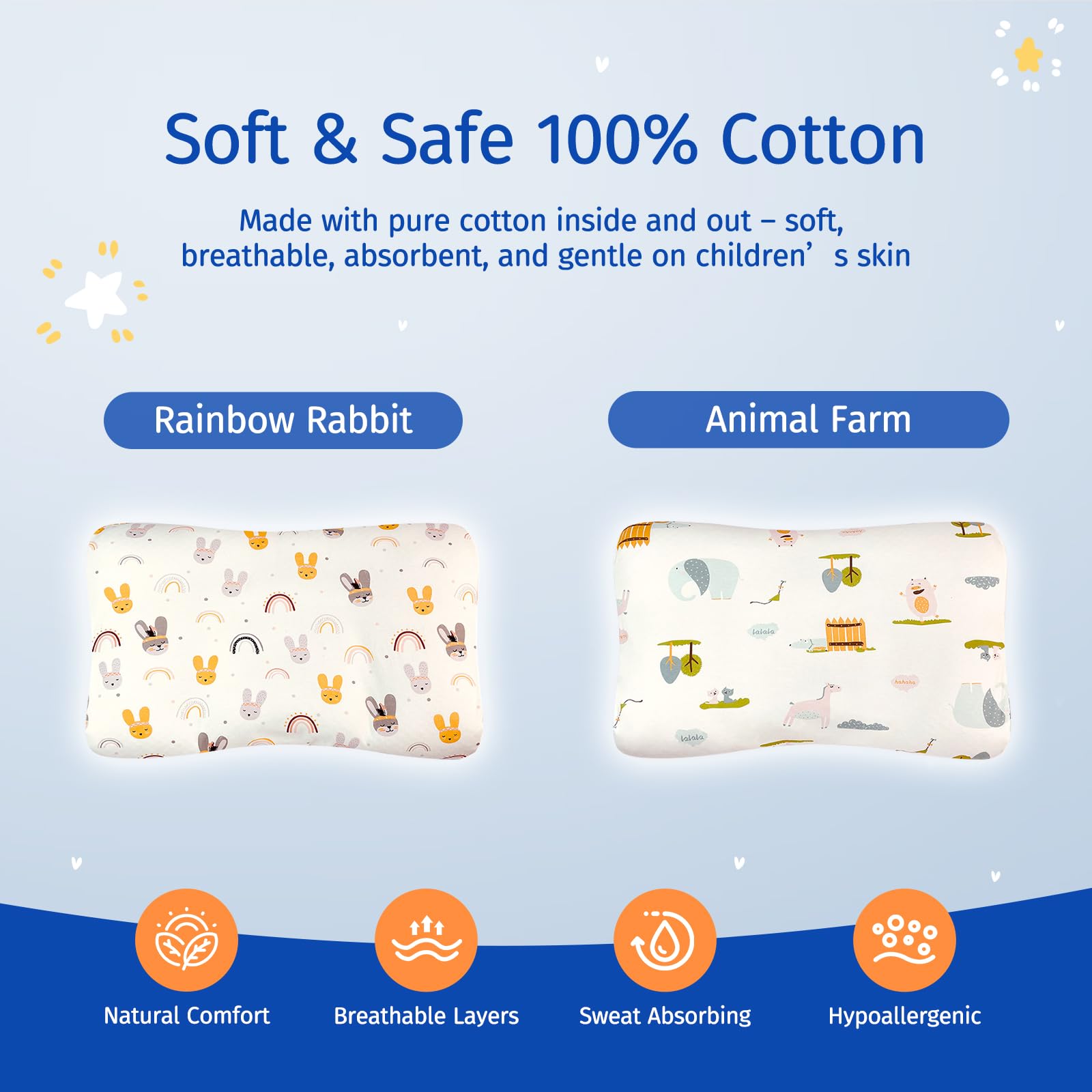 HOAGBaby Toddler Pillow with Pillowcase, Breathable & Cozy Machine Washable Kids Pillow with Pillowcase, 21.6x13.8 Ergonomic Children Pillow for Boys and Girls Aged 6-12 (Rabbit, Height 3)