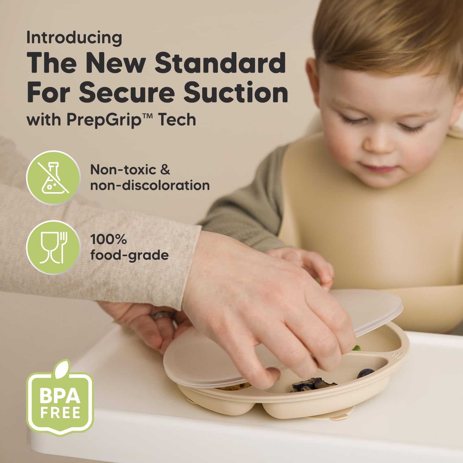 KeaBabies Suction Plates with Lids for Baby, 3-Pack, 100% Silicone (Slate)