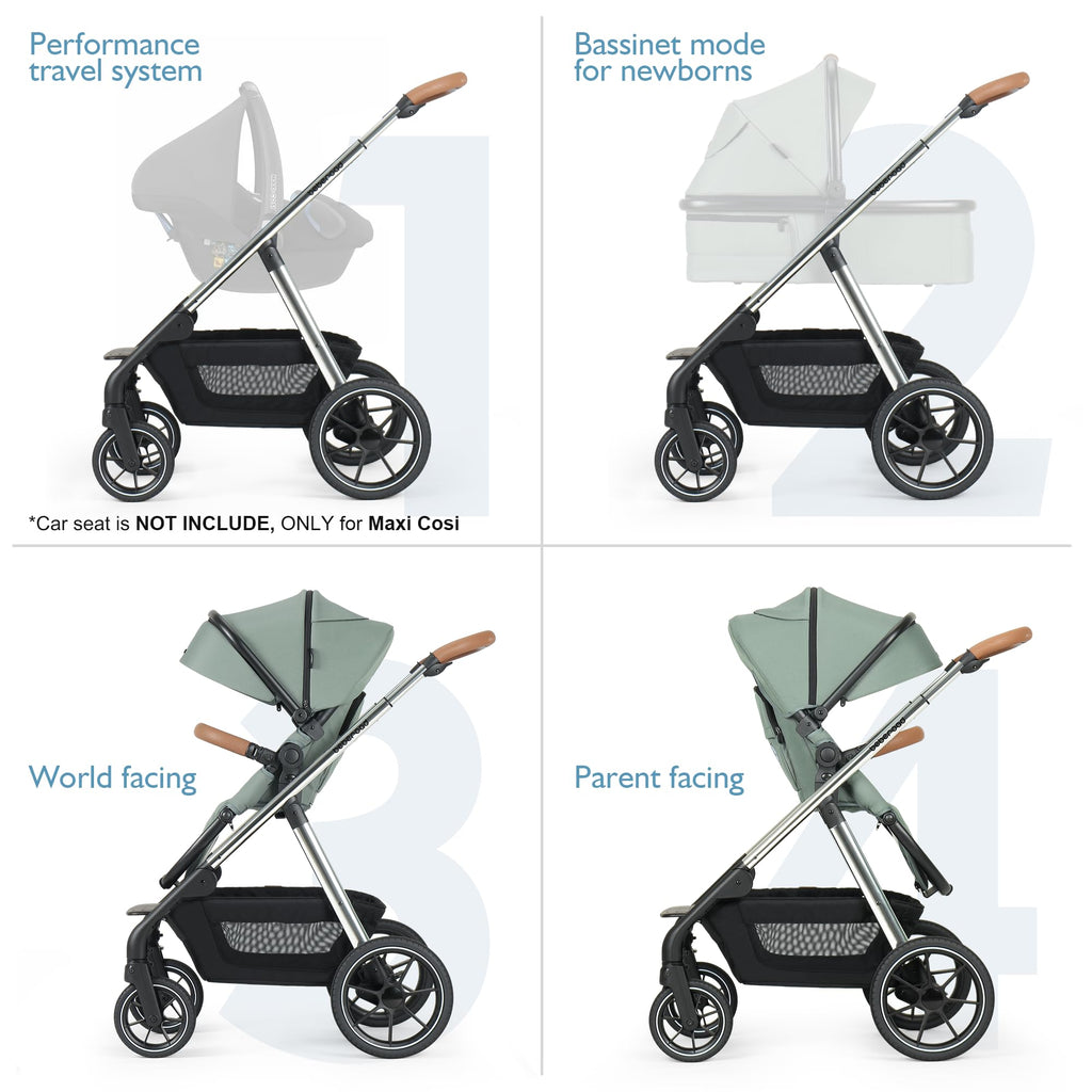 RX 3-in-1 Baby Stroller Toddler Stroller with Basket & Organizer, Green