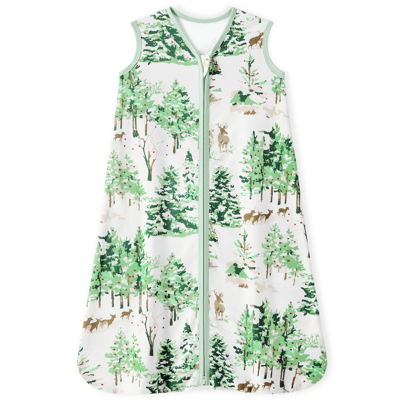 Unnivoll Baby Sleep Sack 0-6 Months 100% Cotton Lightweight 0.5 TOG Wearable Blanket Baby Sleep Bag with 2-Way Zipper for Newborn Infant Green Pine Tree