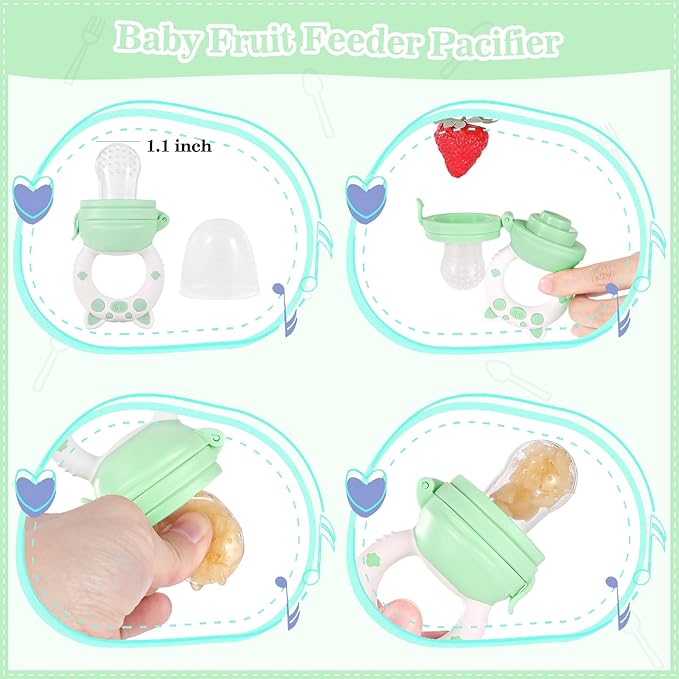 BXLL 10 Pcs Green Silicone Baby Feeding Set - Baby Led Weaning Supplies with Suction Bowl, Divided Plate, Bibs, Fruit Feeder, Pacifier, Spoons, Forks, Sippy Cup & Snack Cup