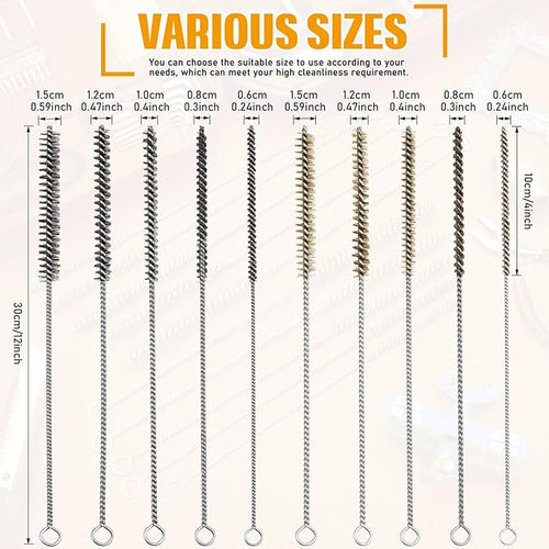 10 Pieces Wire Tube Brushes Bulk for Cleaning Pipe Tube Brass Stainless Steel Round Wire Brush for Auto Parts Christmas, Bottles, Tubes, 5 Sizes(Silver) (Silver Gold)