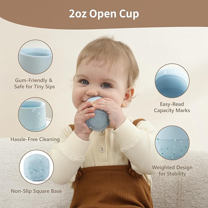 Moonkie Silicone Baby Cup 4 Months+ | Tiny Open Training Cup for Infants with Confetti Sprinkles | Baby-Led Weaning Essential | 2 oz (Ether, 1 Pack)