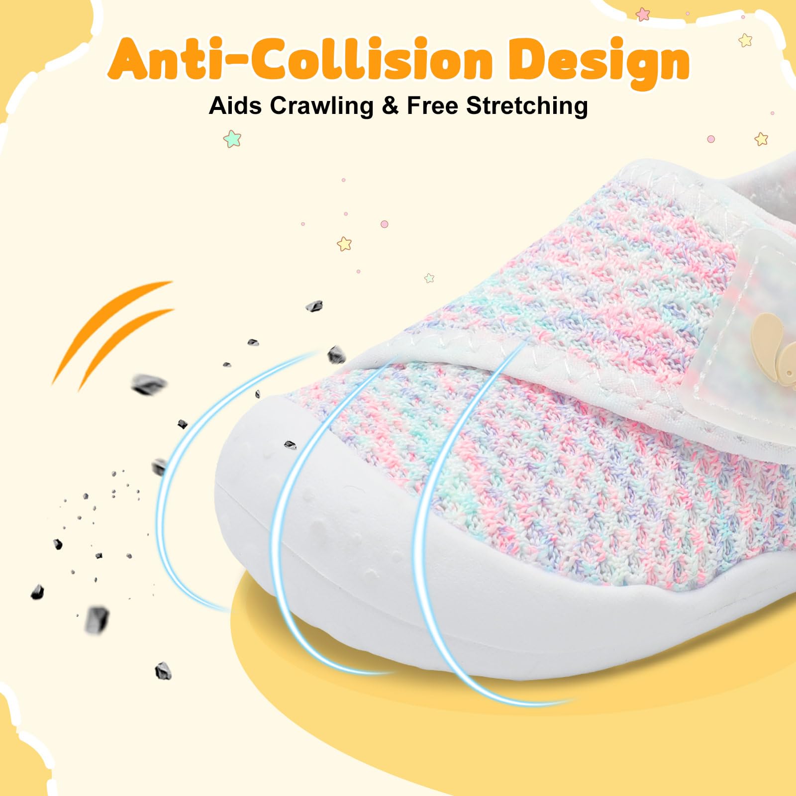 FEETCITY Baby First Walking Shoes Girls Boys Wide Infant Shoes Baby Slip On Sneakers Lightweight Barefoot Crib Shoe
