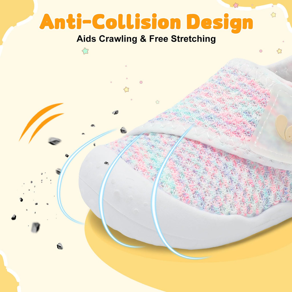 FEETCITY Baby First Walking Shoes Girls Boys Wide Infant Shoes Baby Slip On Sneakers Lightweight Barefoot Crib Shoe
