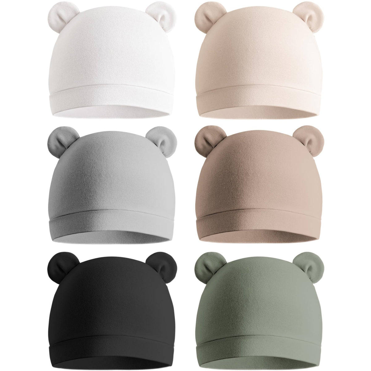 Konssy 6-Pack Baby Newborn Hats with Bear Ears Set