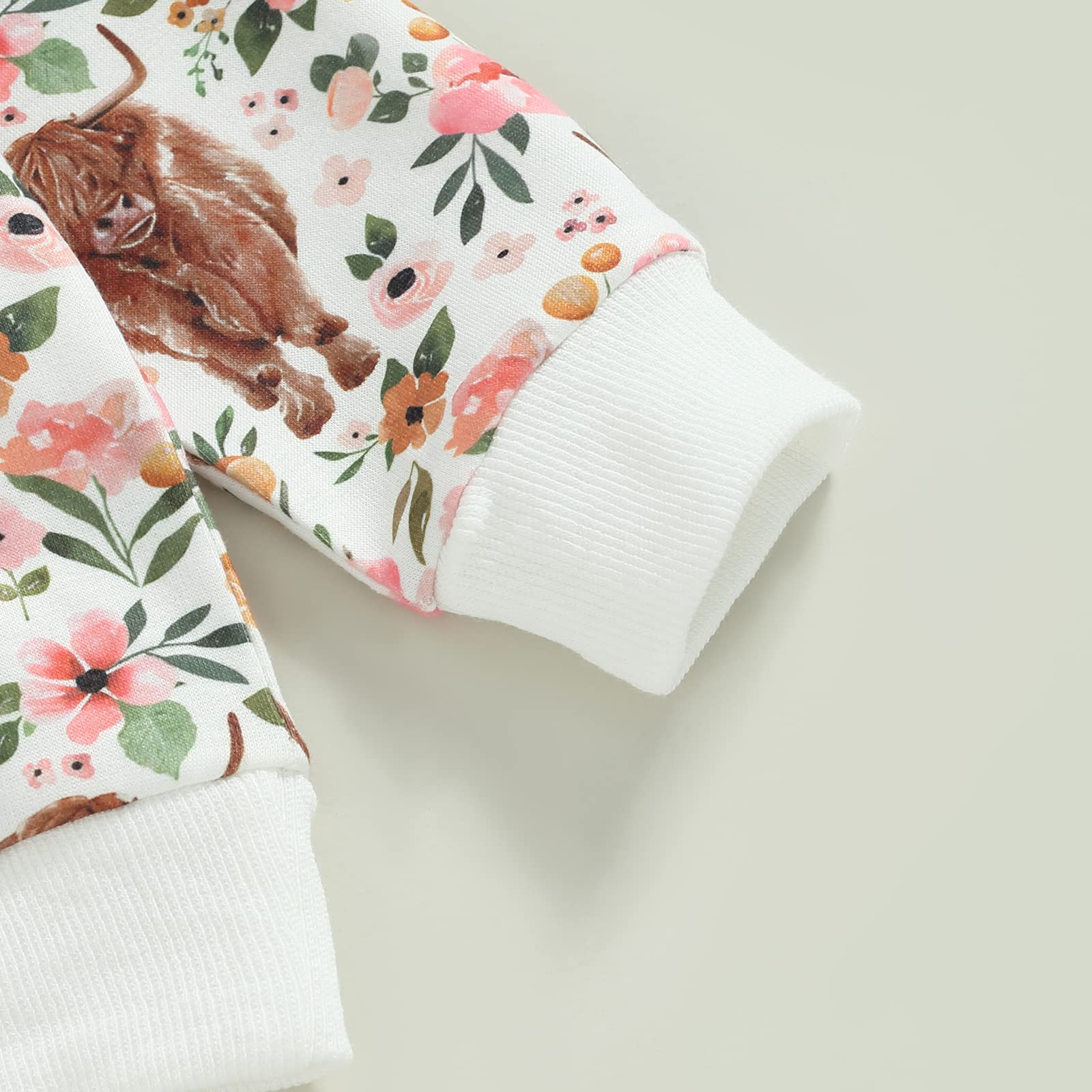 3Pcs Western Baby Girl Clothes Animal Floral Print Sweatshirt Pants Set Infant Fall Winter Outfits White 2-3T