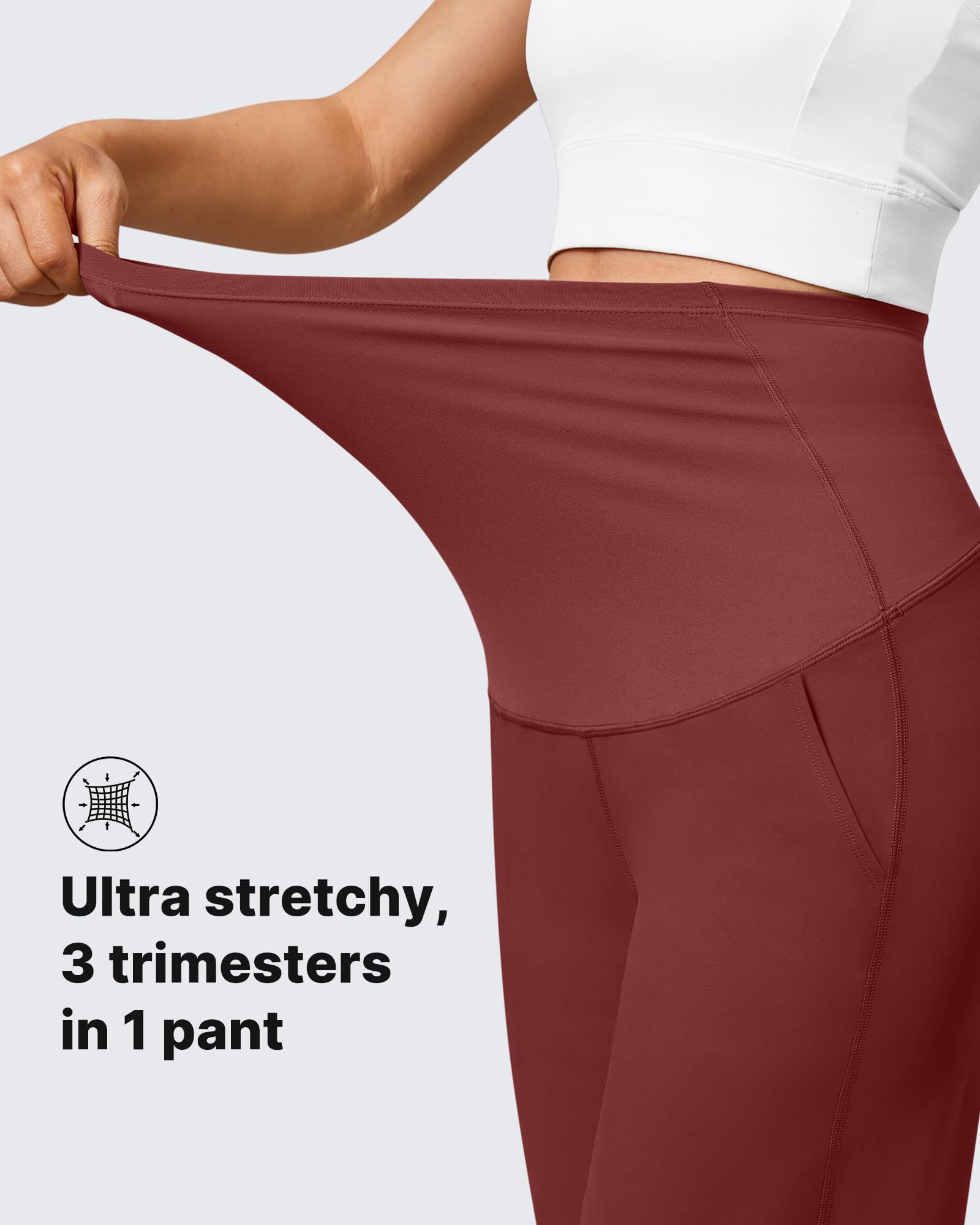 G4Free Pregnancy Clothes Maternity Pants Wide Leg,Dark Burgundy,L,Regular