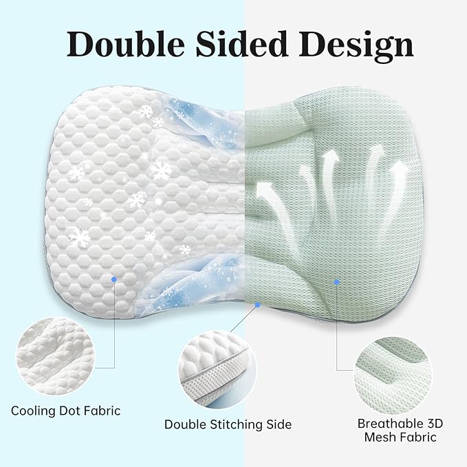 Reidio Toddler Pillows Double Sided Cooling Fabric & Breathable Mesh Kids Pillow Dual Heights Ergonomic Design Advanced Hose Filler Machine Washable (Blue Green, H1)
