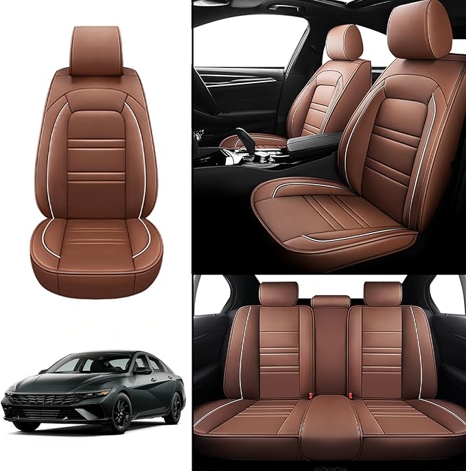 Seat Covers for Hyundai Car Elantra 2001-2025 | 5-Seats Leather Seat Covers, Easy to Install Automotive Seat Covers Full Set (Full Set, Coffee)