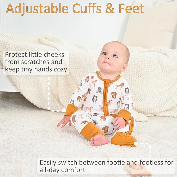 LollyBanks Baby Pajamas, 2-Way Zipper Romper, 95% Viscose Made from Bamboo and 5% Spandex, Baby Sleepers