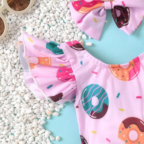 0-6 Months Infant Swimsuit Girl Baby Donut Swimsuit One Piece Ruffles Swimwear Bathing Set 3 Months Pink