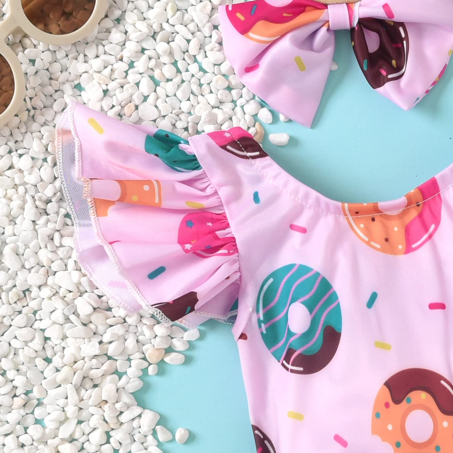 12-18 Months Infant Swimsuit Girl Baby Donut Swimsuit One Piece Ruffles Swimwear Bathing Set Pink