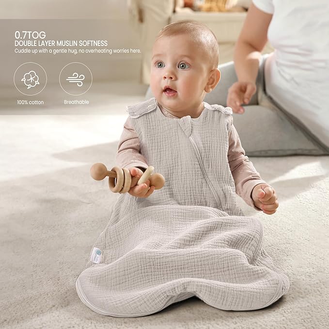 lulumoon Sleep Sack Muslin for Baby: Cotton Wearable Blanket for 3-9 Months - Soft Lightweight Ideal for Nursery Lounge Nighttime Naptime 6-12 Months