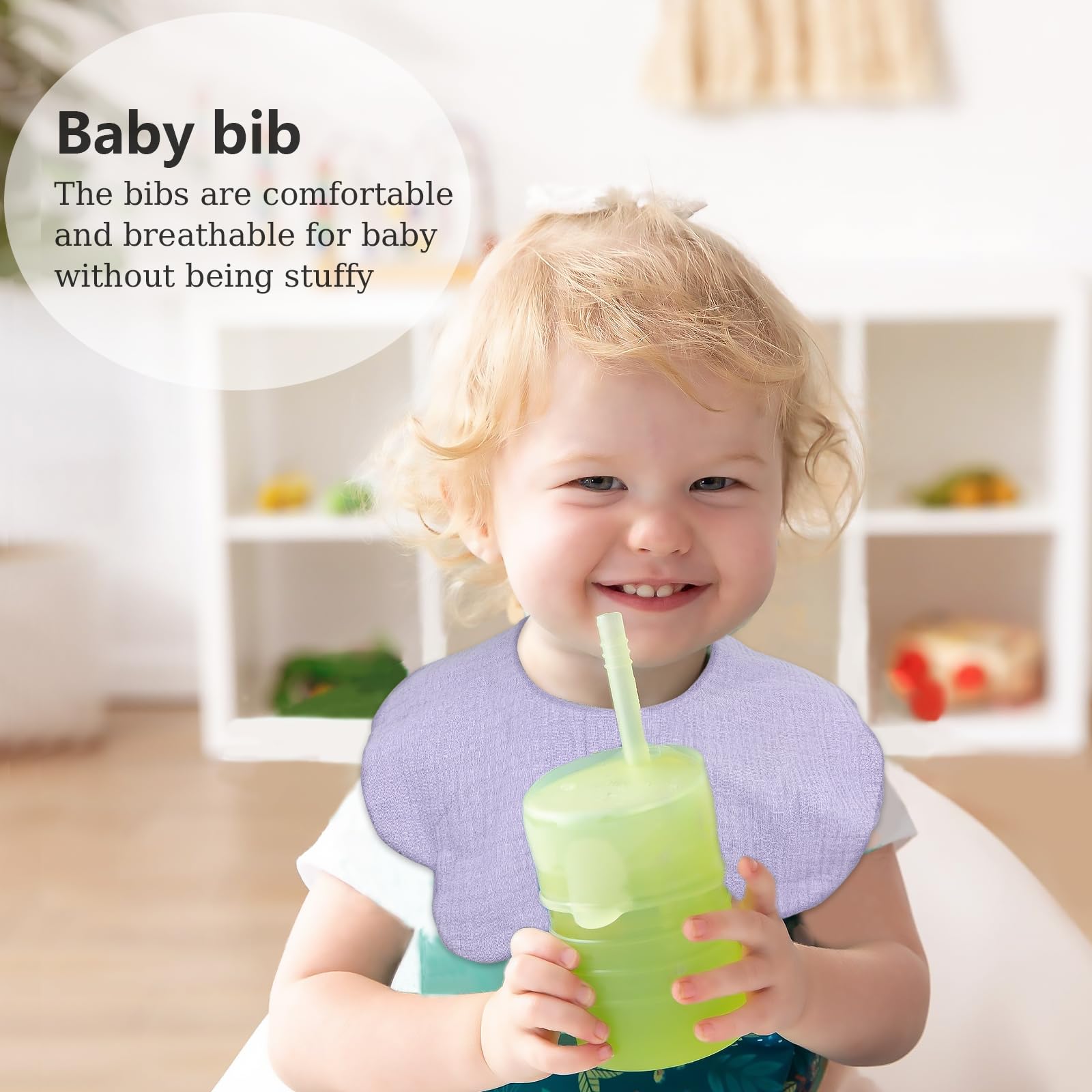 DOSMINEBaby Muslin Bibs 12 Pack Adjustable 4-Layer Drool Bibs Unisex