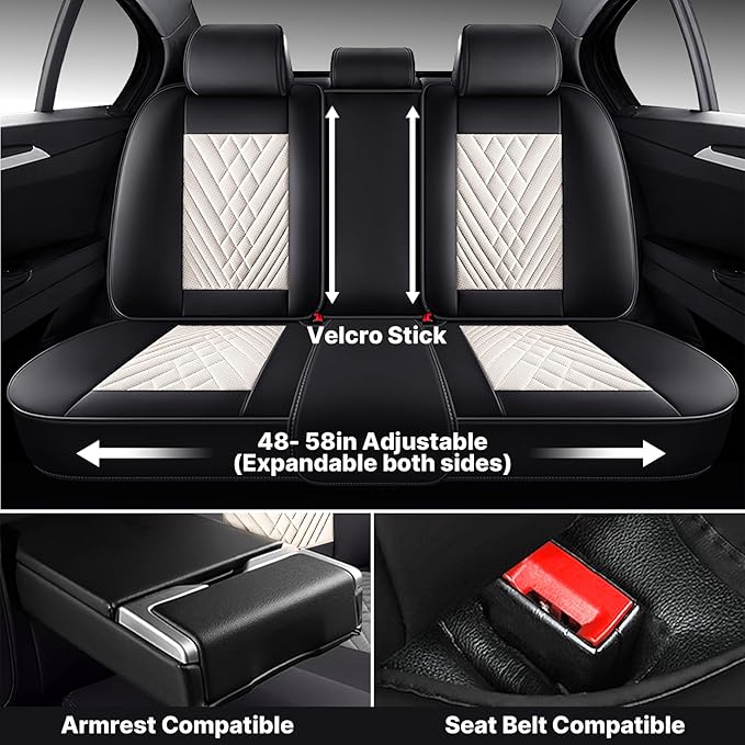 Car Seat Covers,Waterproof PU Leather Automotive Seat Covers Full Set for Cars SUV Truck Sedan,Universal Anti-Slip Seat Protector Breathable Seat Cover (5 Seat-Headrest,Creamy White)