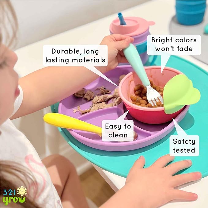 Silicone Easy Scoop & Hold Bowl Set – Adaptive Baby & Toddler Feeding Bowls with Clip-On Rim and Handle – Helps Build Independence & Coordination – 2 Pack – Dishwasher Safe (Ocean)