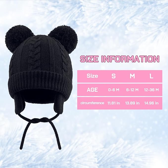 Duoyeree Toddler Winter Hat with Earflap Scarf Hood Thick Warm Kids Skull Cap for Baby Girls Boys