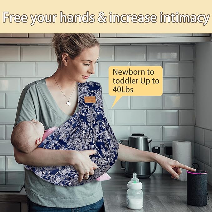 Baby Sling Carrier Newborn, Adjustable Easy Wearing Baby Nursing Warp Sling, New Mom Dad Soft Cotton Baby Front Holder Carrier for Infant Toddler Life Travel Essential Gifts (Dark Blue)