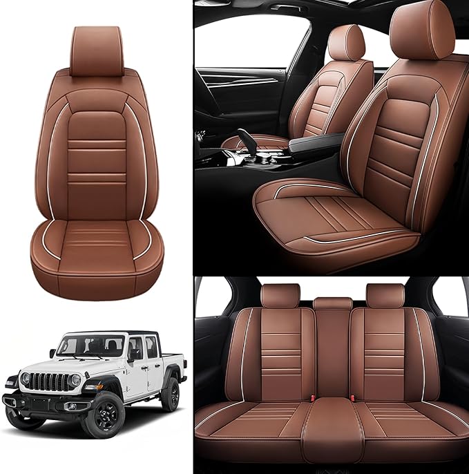 Seat Covers for JP Gladiator 2020-2025 | 5-Seats Leather Seat Covers, Easy to Install Automotive Seat Covers Full Set (Full Set, Coffee)