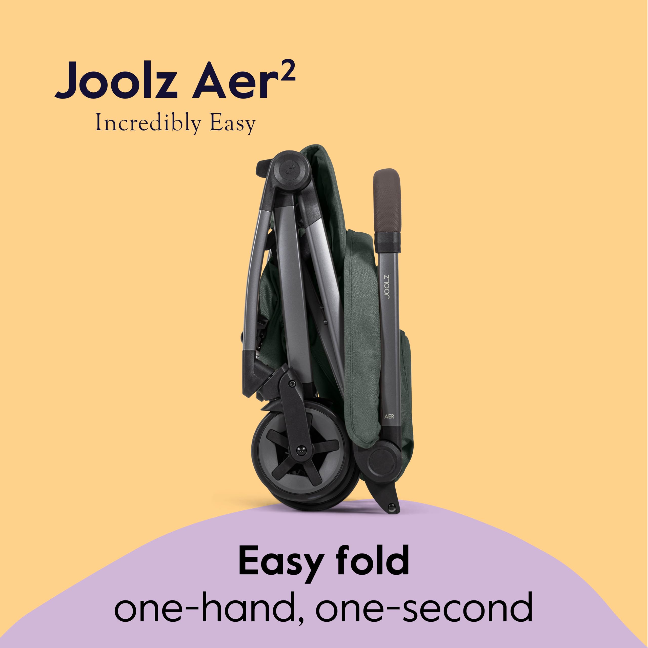 Joolz Aer2 Lightweight Travel Stroller for Baby & Toddler – One-Hand Fold, Compact Carry-On Airplane Approved, Reclining Seat, UPF 50+ Canopy, Travel Pouch, Baby Net – Forest Green