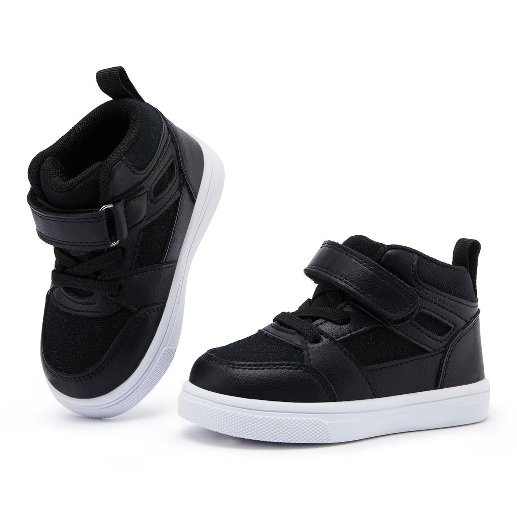 BMCiTYBM Baby High Top Sneakers Boy Girl Walking Shoes Infant First Walker Shoes for 6 9 12 18 24 Months Black Size 4 Toddler