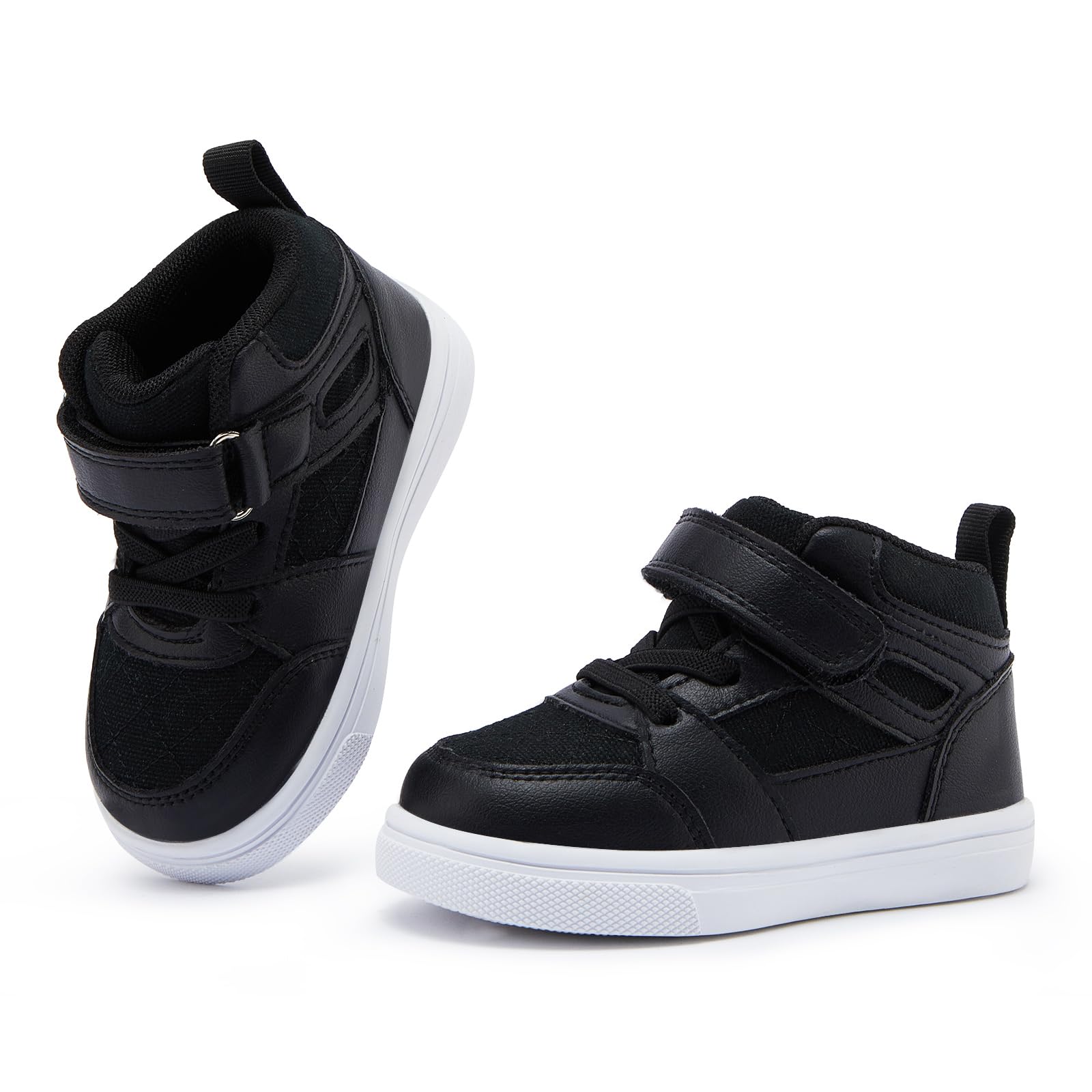 BMCiTYBM Baby High Top Sneakers Boy Girl Walking Shoes Infant First Walker Shoes for 6 9 12 18 24 Months Black Size 4 Toddler