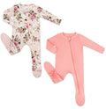 HAPIU Rayon from Bamboo Baby Footed Pajamas, 2 Way Premium Zipper, Footie for Baby Boy Girls, Newborn-24 Months, 2-Pack, Strawberry Ice&Grasse Rose, Newborn