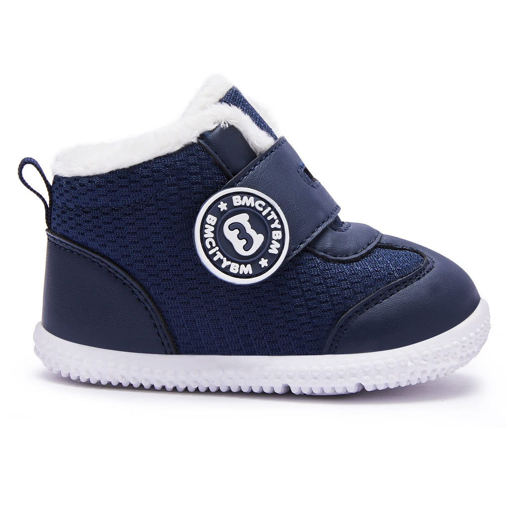BMCiTYBM Baby Boy Girl Boots Winter Warm Snow Boots Lightweight Walking Shoes Infant First Walkers 6 9 12 18 24 Months Navy Blue 12-18 Months
