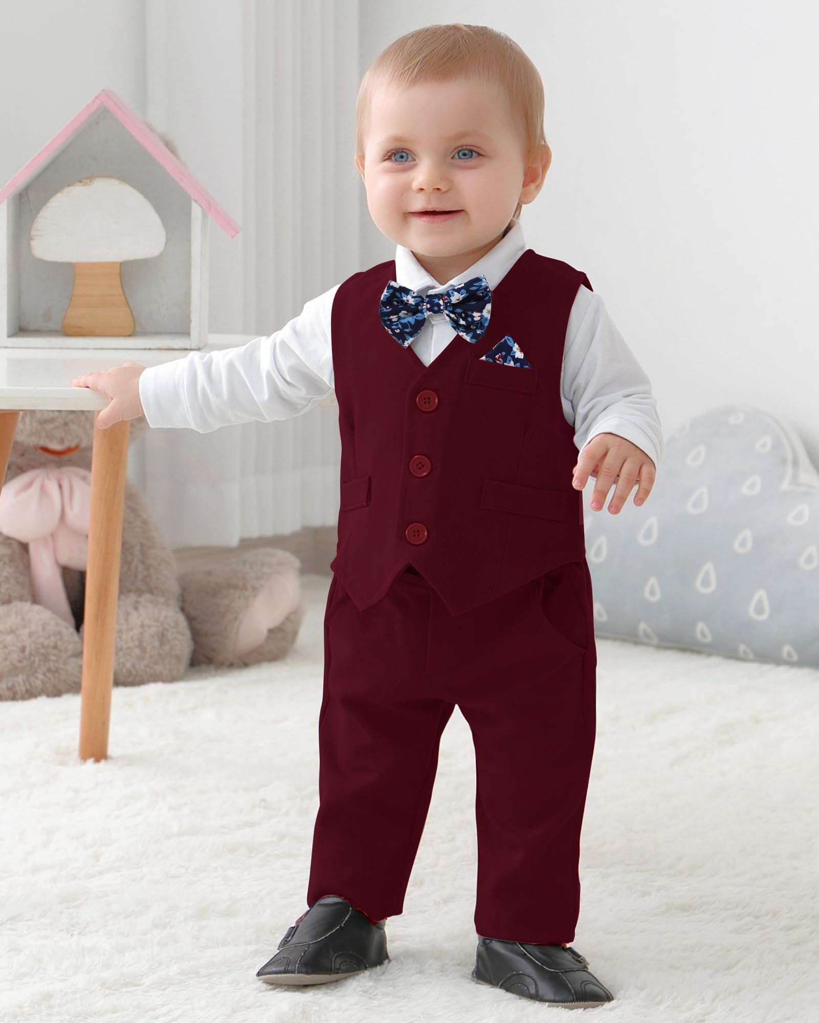 DISAUR Baby Boy Christmas Outfit 12-18 Months 1t Christmas Wine Red Traje De Bautizo Para Niño