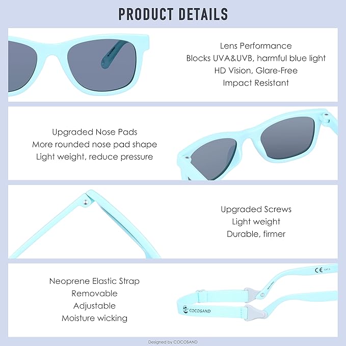 COCOSAND Flexible Baby Sunglasses with Strap Polarized UV Protection for Toddler Infant Newborn Boy Girl Age 0-24 Months