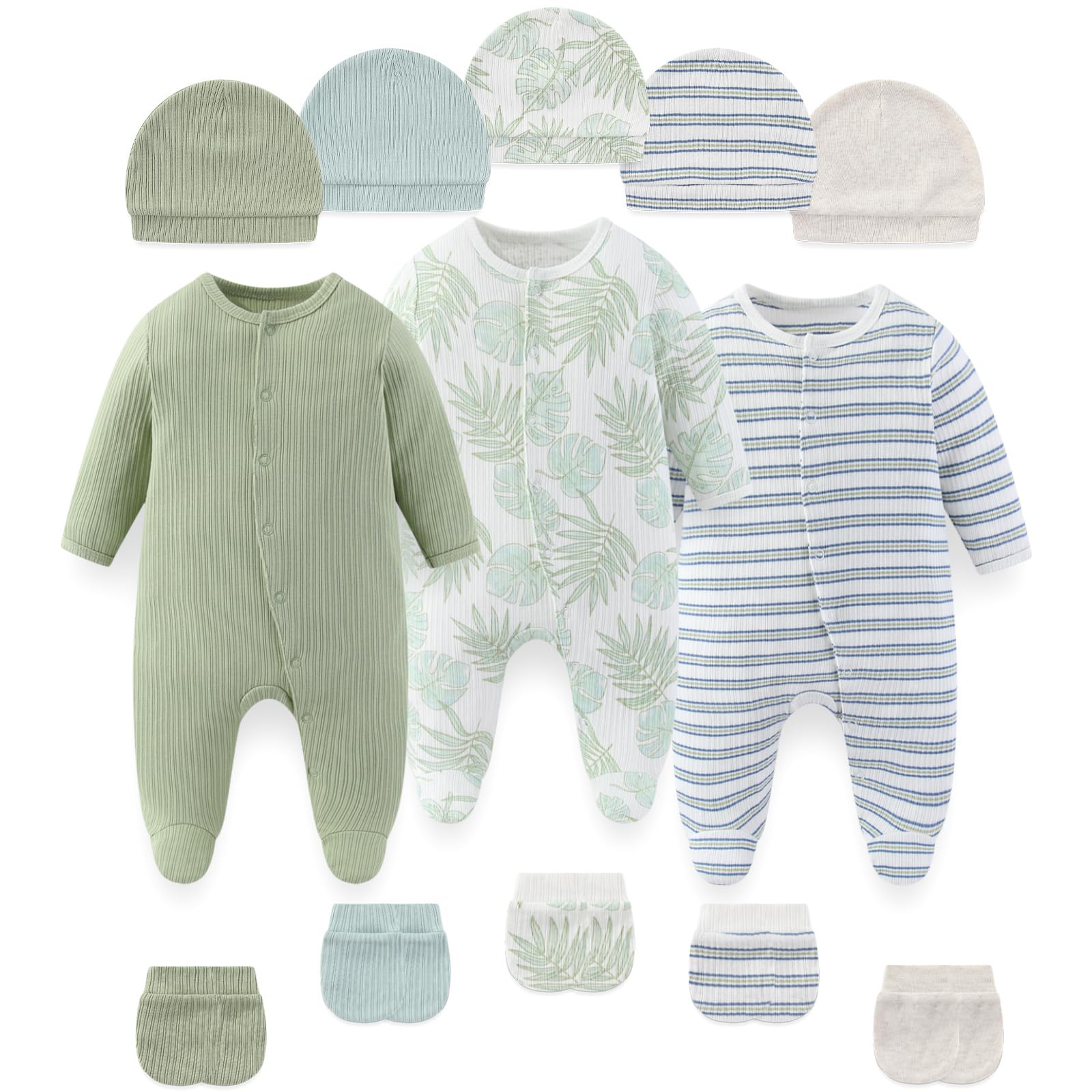 falianni Unisex Baby Clothing Set Footed Rompers Hats Gloves