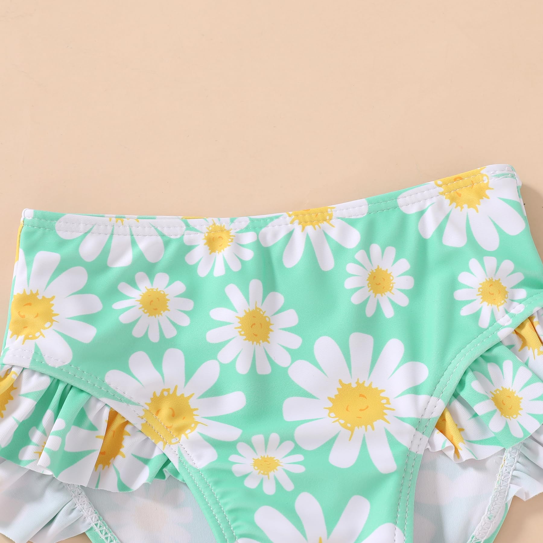 YOUNGER TREE Toddler Girls Two Pieces Swimsuit Color Block Stripe Swimwear Summer Beach Bathing Suit 18M-5T（Green#Daisy 3-4T）