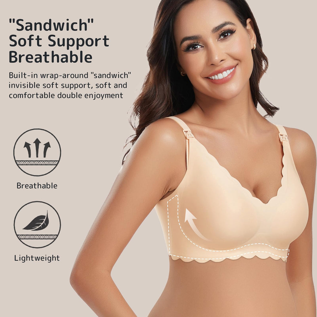 Gailife 3 Pack Nursing Bras for Breastfeeding Seamless Wireless Maternity Bras for Pregnancy Soft Sleep Breastfeeding Bra-BKBGGR,L