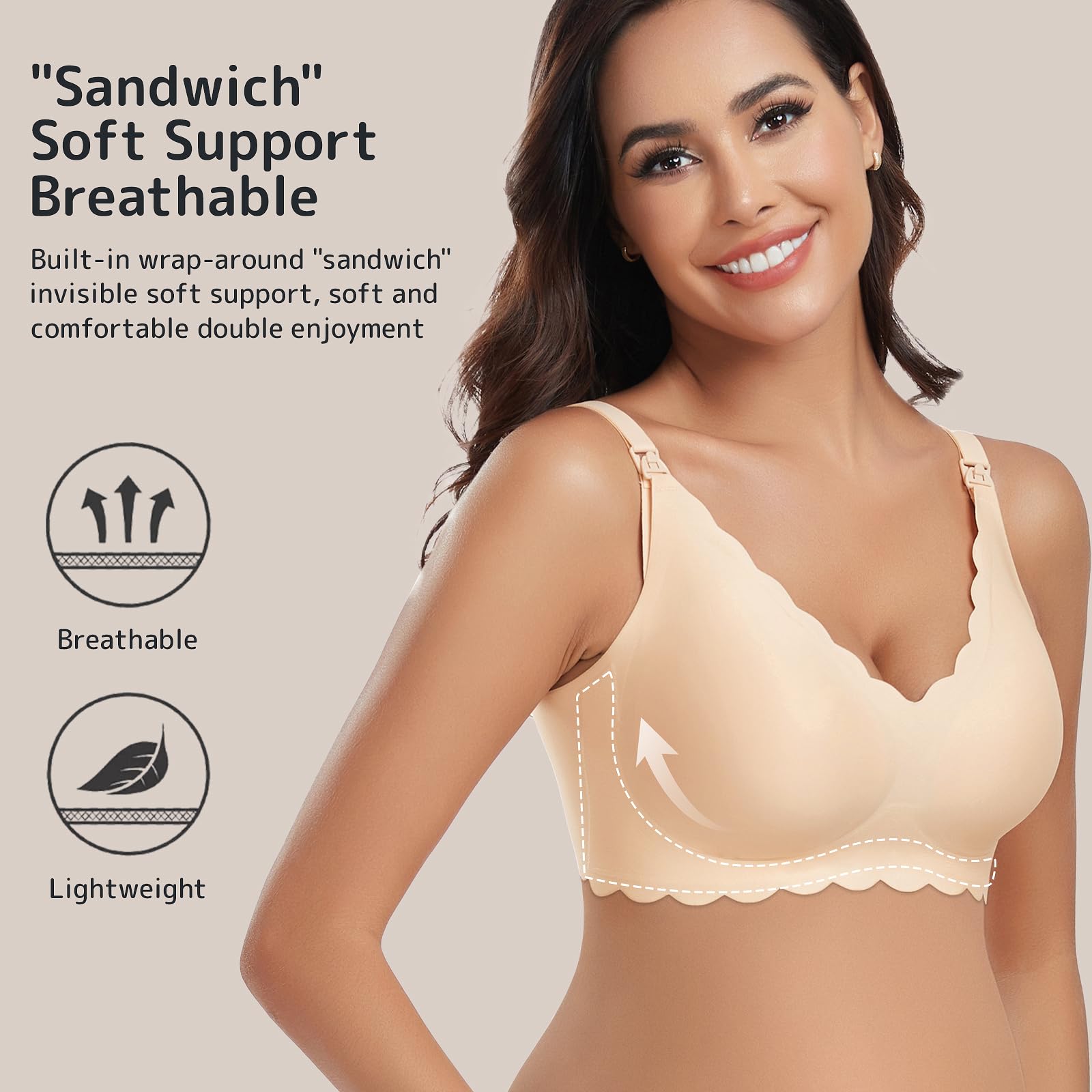 Gailife 3 Pack Nursing Bras for Breastfeeding Seamless Wireless Maternity Bras for Pregnancy Soft Sleep Breastfeeding Bra-BKBGGR,M
