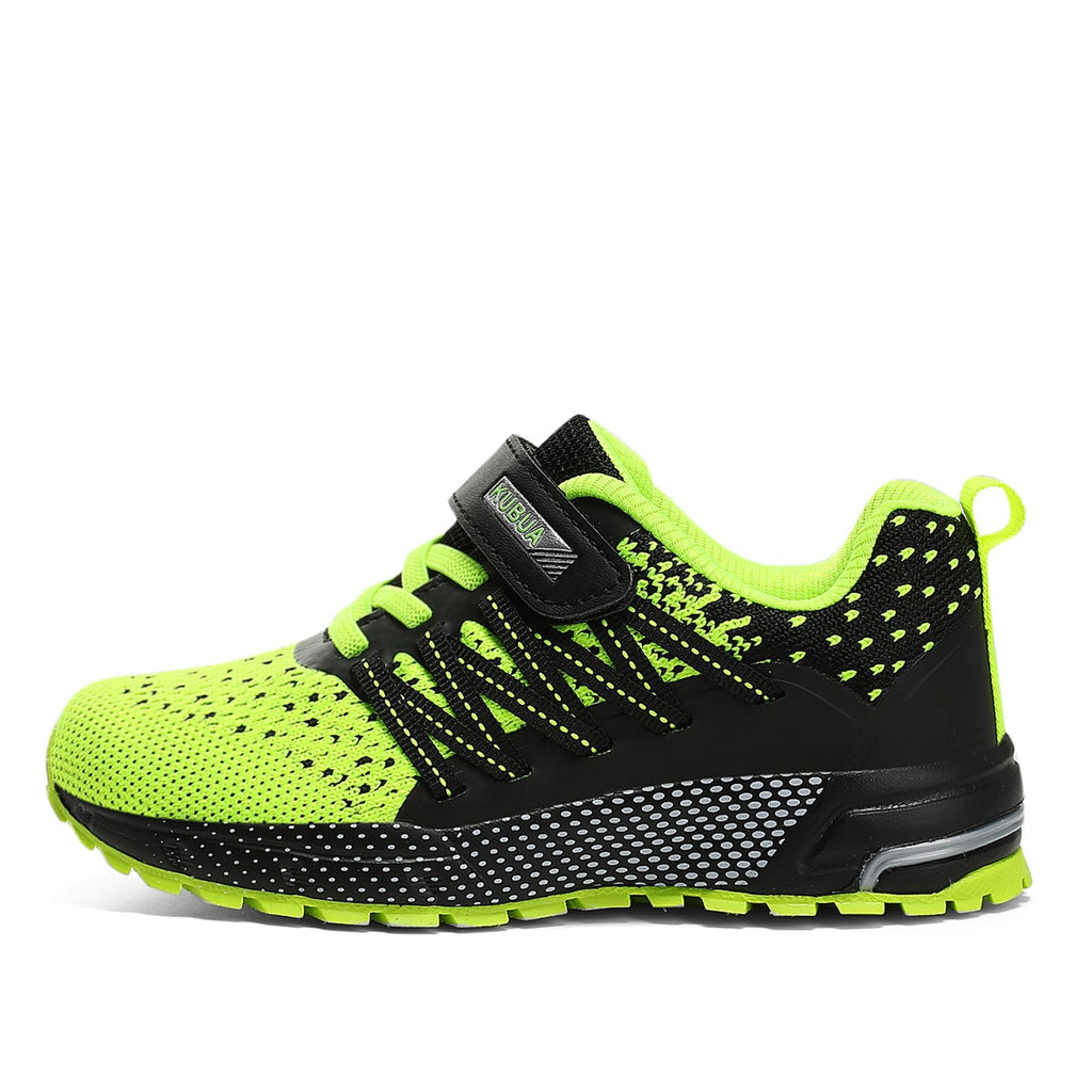 KUBUA Kids Sneakers Lightweight Boys Girls Tennis Shoes Black/Green