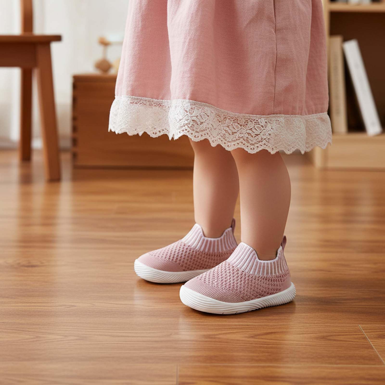 MORENDL Toddler Shoes - Baby Walking Socks - Non-Slip, Breathable, Unisex - Pink, Size 8