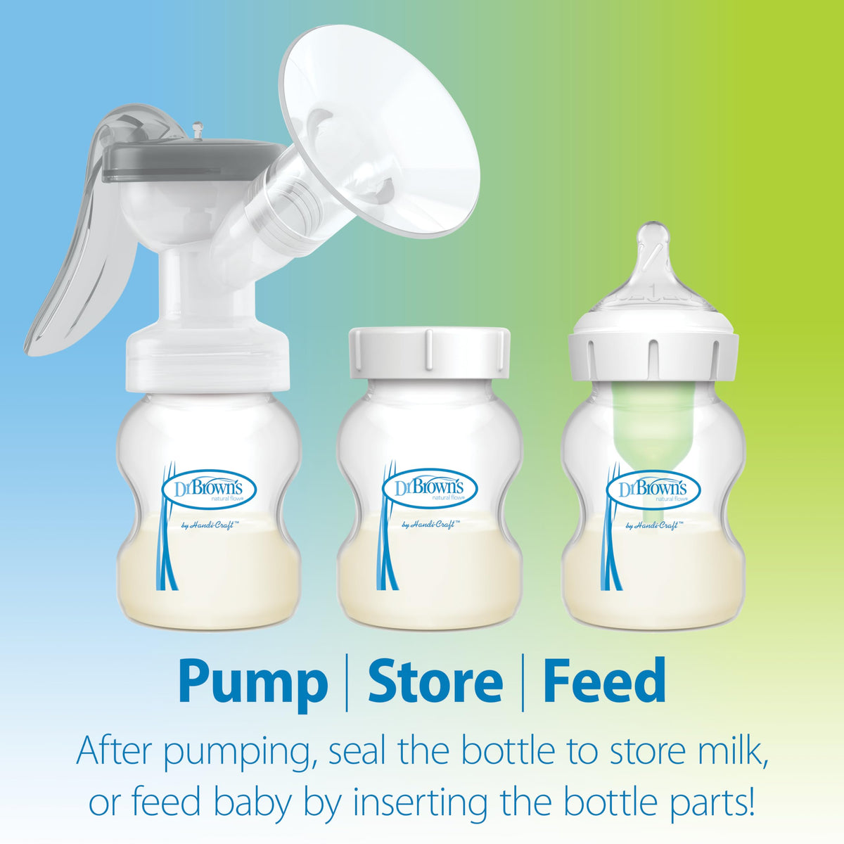 Dr. Brown’s Manual Breast Pump with SoftShape 100% Silicone Shield (B, 25mm flange) & Anti-Colic Options+ Wide-Neck Baby Bottle 5 oz/150 mL, with Level 1 Slow Flow Nipple