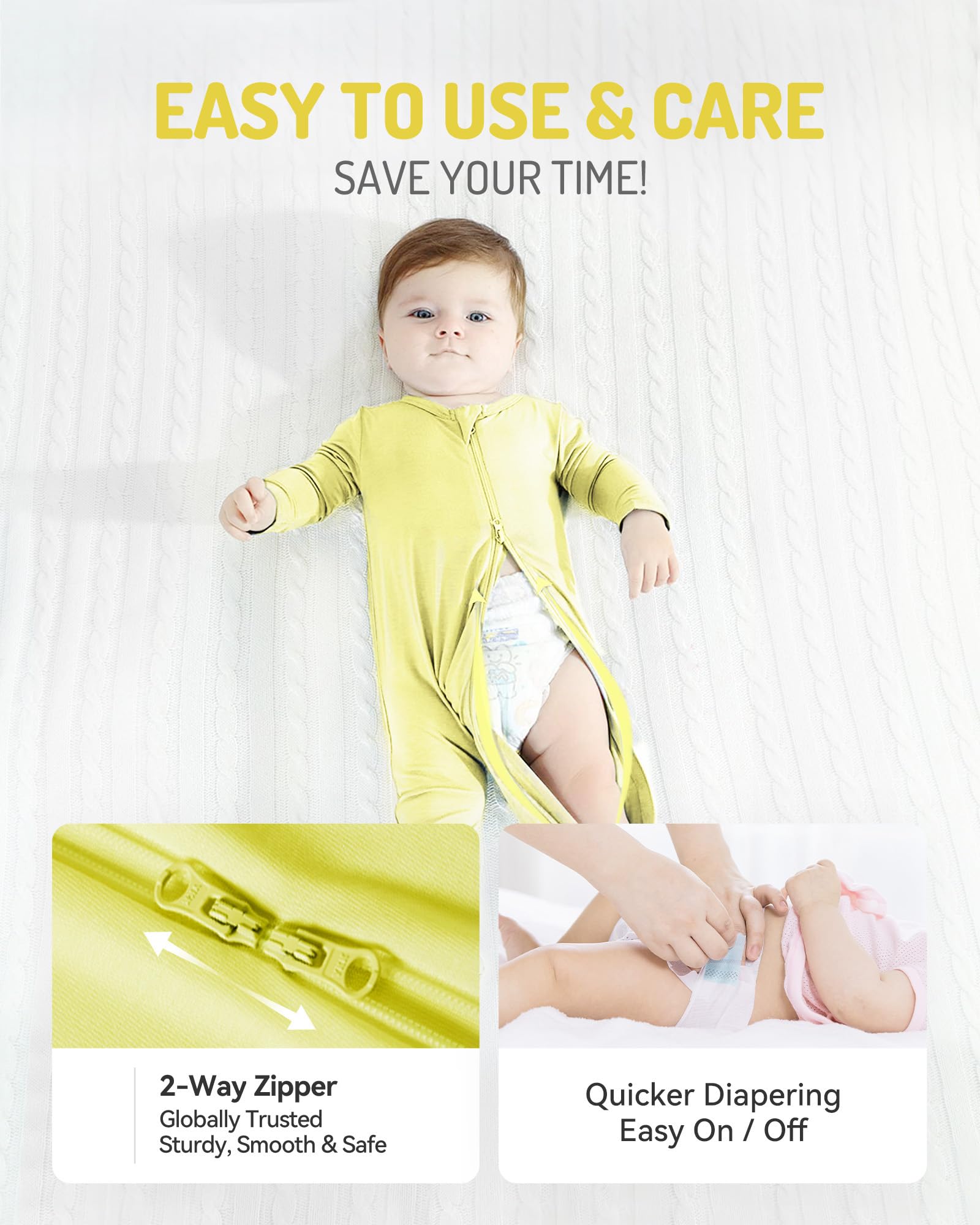 HAPIU Rayon from Bamboo Baby Footed Pajamas, 2 Way Zipper YKK, Footie for Baby Boy Girls, Newborn-24 Months, 2-Pack, Molten Lava & Lemon Grass, 0-3 Months