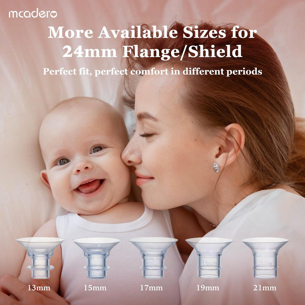 Flange Insert 10PCS 13/15/17/19/21mm for 24mm Flanges/Shields of Most Breast Pumps,Essential Flange Sizing Kit for Breast Pump Replacement Accessories with Nipple Ruler, Cleaning Brush