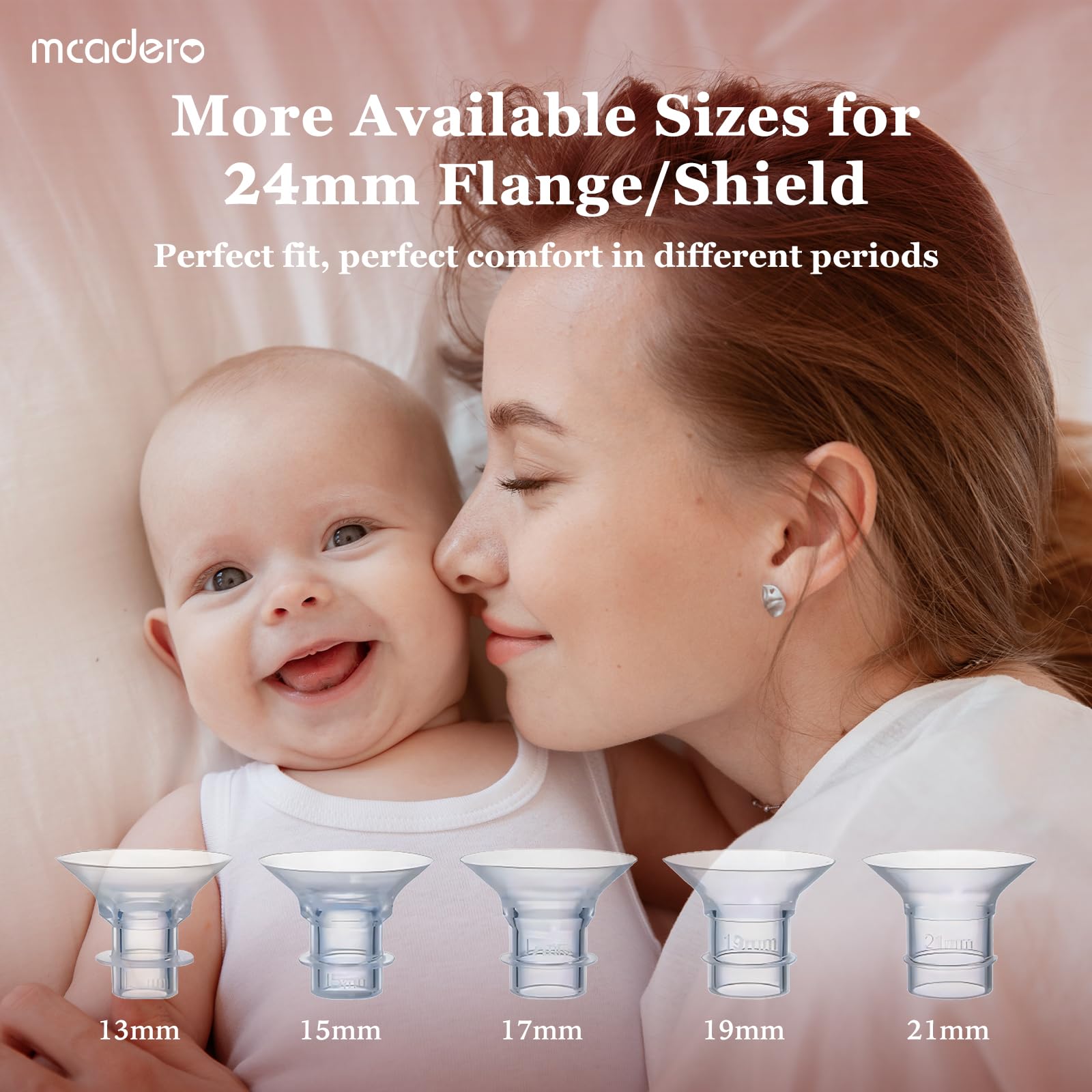 Flange Insert 10PCS 13/15/17/19/21mm for 24mm Flanges/Shields of Most Breast Pumps,Essential Flange Sizing Kit for Breast Pump Replacement Accessories with Nipple Ruler, Cleaning Brush