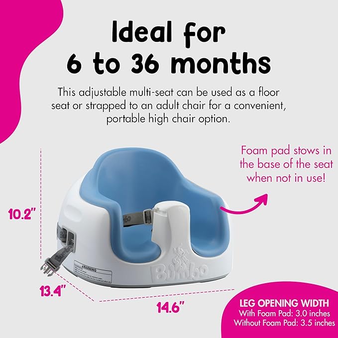 Bumbo 2 Pack 3-in-1 Multi-Seat for 6 to 36 Months, Travel Baby Feeding and Play Floor Seat, All-in-One Portable Booster with Tray & Toddler High Chair, Powder Blue
