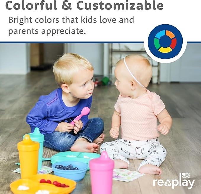 Re-Play Toddler Plates with Dividers - Deep-Walled 3 Compartments Divided Plates for Kids with 3 Lids - Dishwasher & Microwave Safe - Made in USA - Set of 3-7.37" x 7.37" x 1.25" - Mermaid