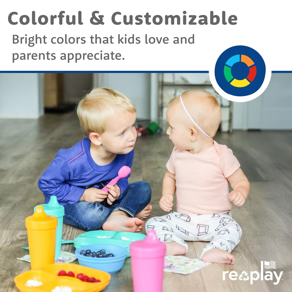 Re-Play Divided Toddler Plates Set of 3 - Deep-Walled 3 Compartment Kids Plates for Picky Eaters - Dishwasher & Microwave Safe - BPA-Free - Made in USA, Berry