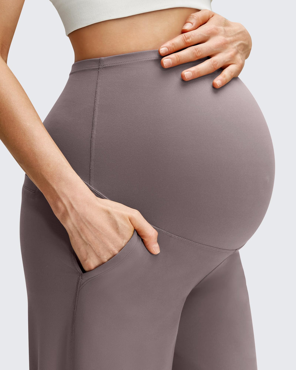 G4Free Pregnancy Pants with Pockets Maternity Clothes,Taupe,XL,Tall